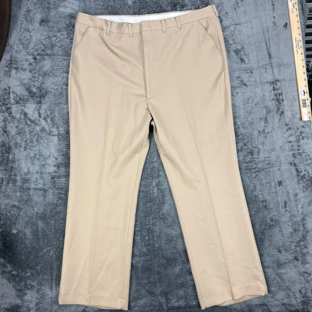 Perma-Prest Flexslax Trousers Men 44x30‎ Tan Full Fit Vintage Slacks